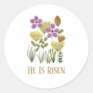 Sticker Rond Moderne Il Est Ressuscité Pâques Floral