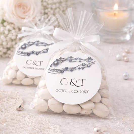 Sticker Rond Moderne Initiales De Mariage Perle Monogramme Élég
