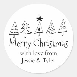 Sticker Rond Moderne Joyeux Noël Noir & Blanc Personnalisé