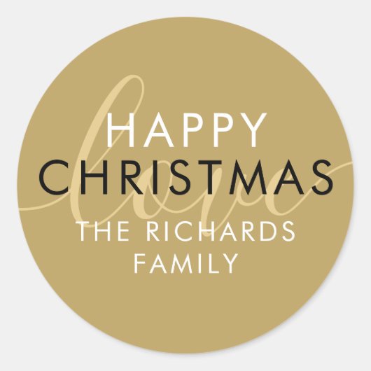 Sticker Rond Moderne Joyeux Noël Or Chic Script Amour (Devant)