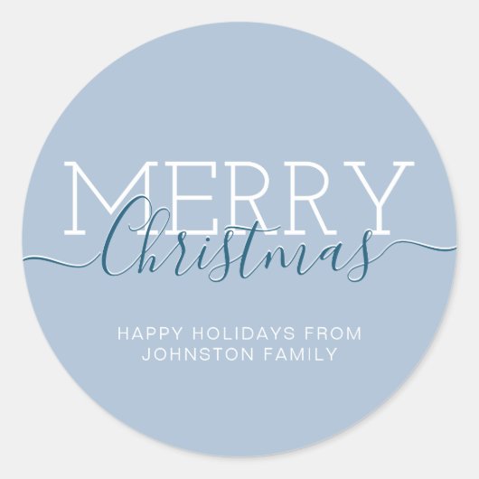 Sticker Rond Moderne Joyeux Noël pastel bleu (Devant)