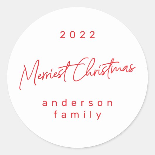Sticker Rond Moderne Joyeux Noël Rouge Blanc Sceau d'Enveloppe (Devant)