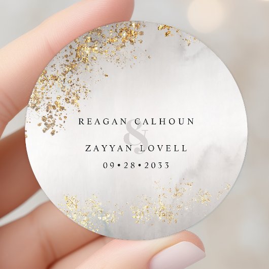 Sticker Rond Moderne Luxe Gold Flecks Gris Mist Mariage