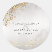 Sticker Rond Moderne Luxe Gold Flecks Gris Mist Mariage (Devant)