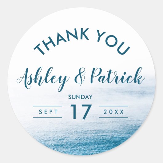 Sticker Rond Moderne Mariage maritime simple Merci (Devant)