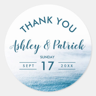 Sticker Rond Moderne Mariage maritime simple Merci