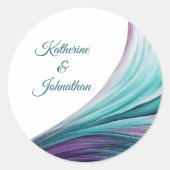 Sticker Rond Moderne Mariage-violet et Turquoise (Devant)