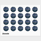 Sticker Rond Moderne Marine Blue Gold Agate Géode Script Merci (Feuille)