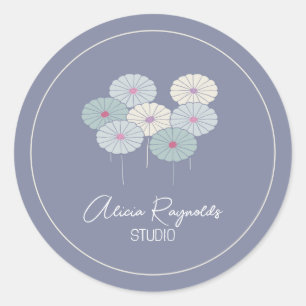 Sticker Rond Moderne minimaliste bleu floral japonais