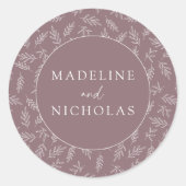 Sticker Rond Moderne minimaliste Botanique Mauve violet Mariage (Devant)