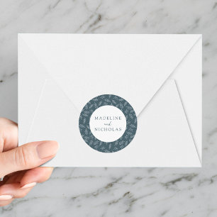 Sticker Rond Moderne minimaliste Botanique Smoky Blue Mariage