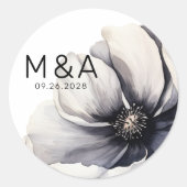 Sticker Rond Moderne minimaliste Fleur noir Mariage blanc (Devant)