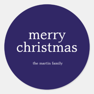 Sticker Rond Moderne Minimaliste Joyeux Noël Simple Bleu