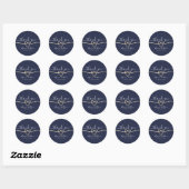 Sticker Rond Moderne minimaliste Marine Mariage bleu Merci (Feuille)