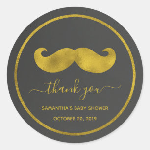 Sticker Rond Moderne minimaliste Merci de moustache d'or noir