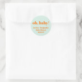 Sticker Rond Moderne Mint Mint Orange Baby shower Nom personnal (Sac)