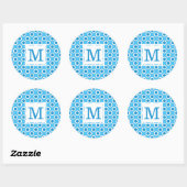 Sticker Rond Moderne Monogramme à Gros Points Bleus et Blancs (Feuille)