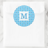 Sticker Rond Moderne Monogramme à Gros Points Bleus et Blancs (Sac)
