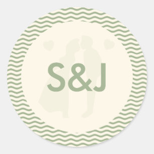 Sticker Rond Moderne Monogramme de mariage à rayures ondulées v