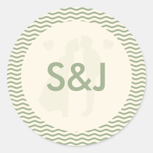 Sticker Rond Moderne Monogramme de mariage à rayures ondulées v (Devant)