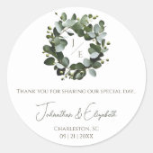 Sticker Rond Moderne Monogramme Eucalyptus Favoris de couronne (Devant)