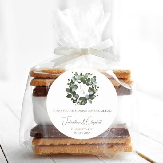 Sticker Rond Moderne Monogramme Eucalyptus Favoris de couronne