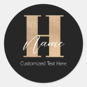 Sticker Rond Moderne Monogramme Initiale H & Nom Personnalisé (Devant)