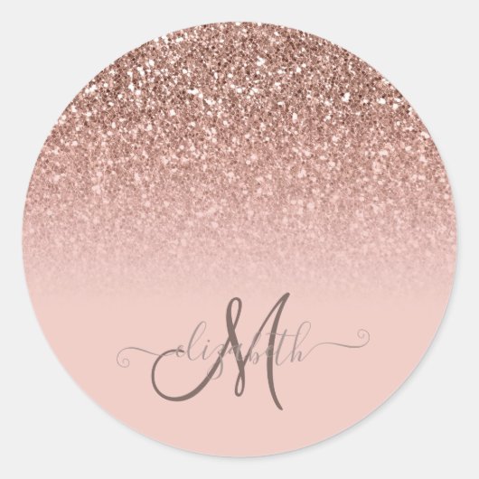 Sticker Rond Moderne Monogramme Ombre Pailleté Séquins Froid (Devant)