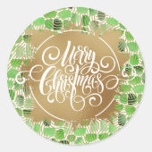 Sticker Rond Moderne Noël doré joyeux sur fond vert (Devant)