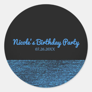 Sticker Rond Moderne Paillettes Bleu & Noir Élégant Cadeau de F