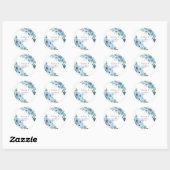 Sticker Rond Moderne Pastel Blue Rose Floral Mariage (Feuille)