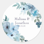 Sticker Rond Moderne Pastel Blue Rose Floral Mariage (Devant)