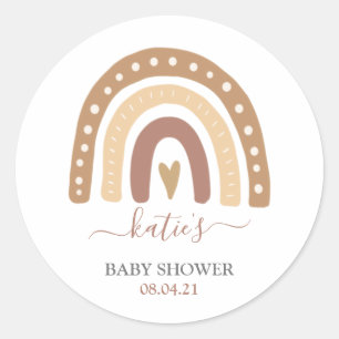 Sticker Rond Moderne Pastel Brown Rainbow Boho Baby shower