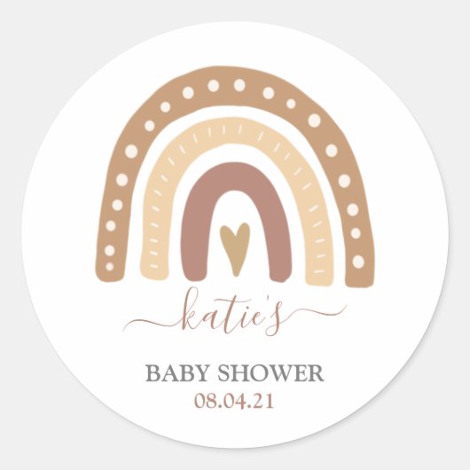 Sticker Rond Moderne Pastel Brown Rainbow Boho Baby shower (Devant)