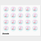 Sticker Rond Moderne Pastel rayé, Flamants roses roses (Feuille)