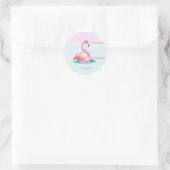 Sticker Rond Moderne Pastel rayé, Flamants roses roses (Sac)