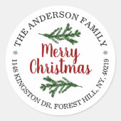 Sticker Rond Moderne Pine Tree Branches Holiday Adresse de reto (Devant)