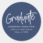 Sticker Rond Moderne Preppy Script Marine Graduation (Devant)