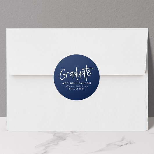 Sticker Rond Moderne Preppy Script Marine Graduation