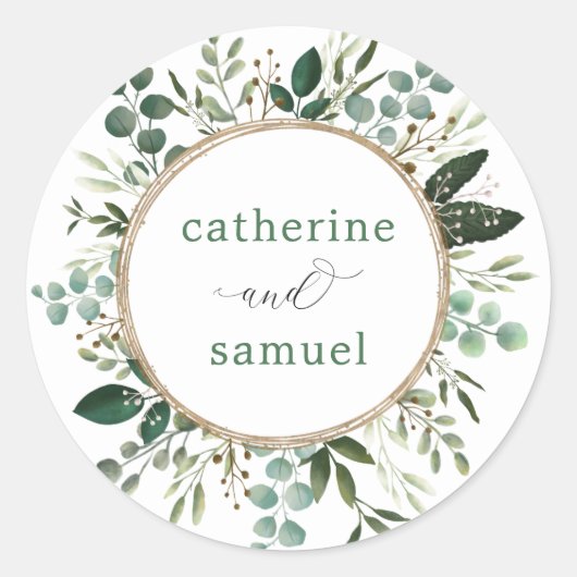 Sticker Rond Moderne + Propre Botanique Verdure Jardin Mariage (Devant)