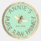Sticker Rond Moderne Pure Miel Abeille Or Frame Bleu Cyan (Devant)