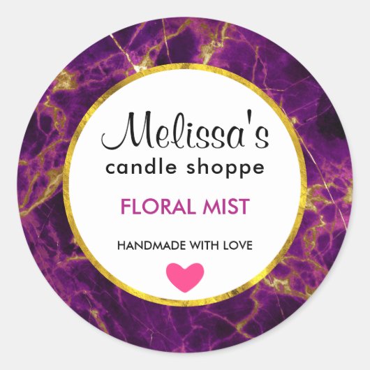 Sticker Rond Moderne Purple & Gold Abstrait Soap Candle Busines (Devant)