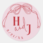 Sticker Rond Moderne Quirky Hand Draw Bow PINK & RED Mariage (Devant)