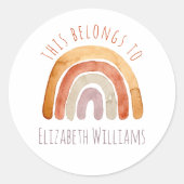 Sticker Rond Moderne Rainbow Nom personnalisé École (Devant)