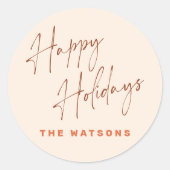 Sticker Rond Moderne Retro Happy Holidays Nom de famille (Devant)