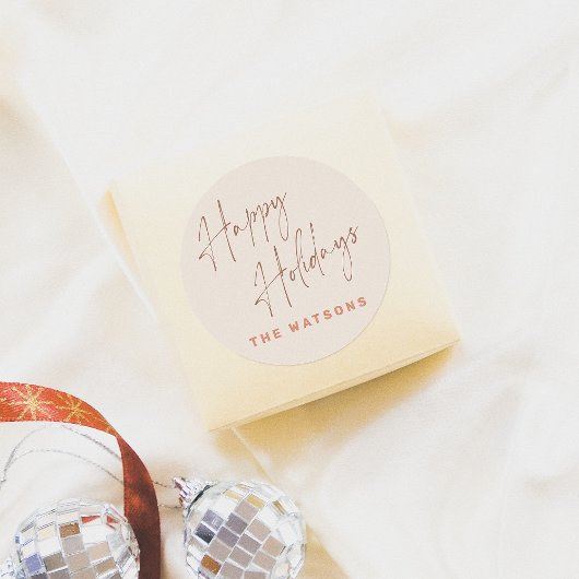 Sticker Rond Moderne Retro Happy Holidays Nom de famille