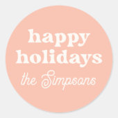 Sticker Rond Moderne Retro Joyeux vacances Pastel Pink Noël (Devant)
