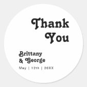 Sticker Rond Moderne Rétro Lettering Merci mariage Faveur (Devant)