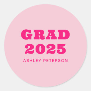Sticker Rond Moderne Retro Rose Gras Typographie Graduation
