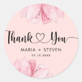 Sticker Rond Moderne rose Floral Romance Merci mariage (Devant)